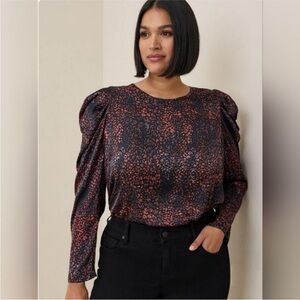 Torrid Satin Puff Sleeve Patterned Blouse
